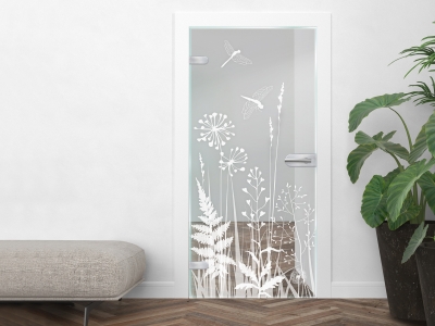 Glastüre BLUMENWIESE, Glas klar