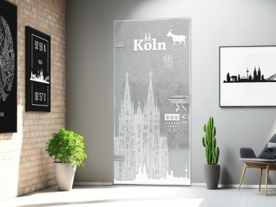 Glastüre KÖLN COLLAGE, Glas satiniert