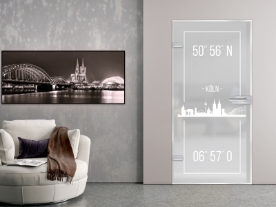Glastüre KÖLN KOORDINATEN, Glas satiniert