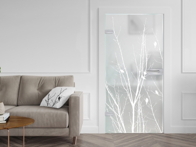 Glastüre WINTERVÖGEL, Glas satiniert