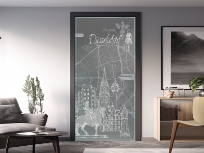 Glastüre DÜSSELDORF COLLAGE, Glas satiniert grau