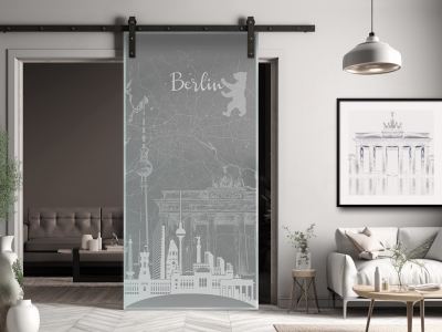 Glastüre BERLIN COLLAGE, Glas satiniert grau