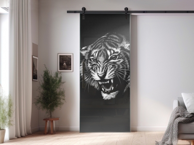 Glastüre TIGERKOPF, Glas dark grey - durchsichtig