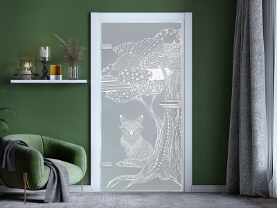 Glastüre VERWUNSCHENER BAUM, Glas satiniert