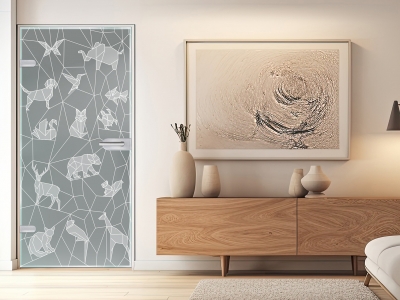 Glastür TIERE LINIEN, Glas satiniert grau