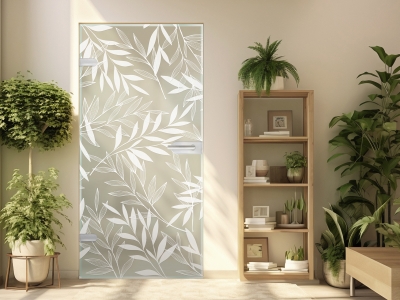 Glastüre BLÄTTERRANKE, Glas satiniert