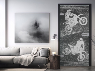 Glastüre MOTORCROSS, Glas Parsol-grau satiniert