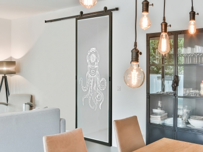 Glastüre CRAZY OCTOPUS, Glas satiniert