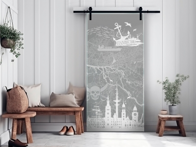 Glastüre HAMBURG COLLAGE, Glas satiniert