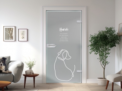 Glastüre HUNDELIEBE, Glas satiniert