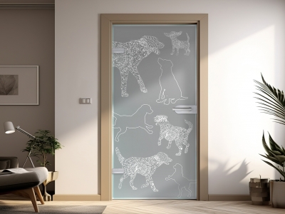 Glastüre HUNDE, Glas satiniert
