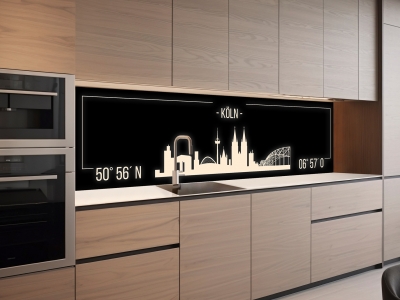 Küchenrückwand KÖLN KOORDINATEN, beleuchtet